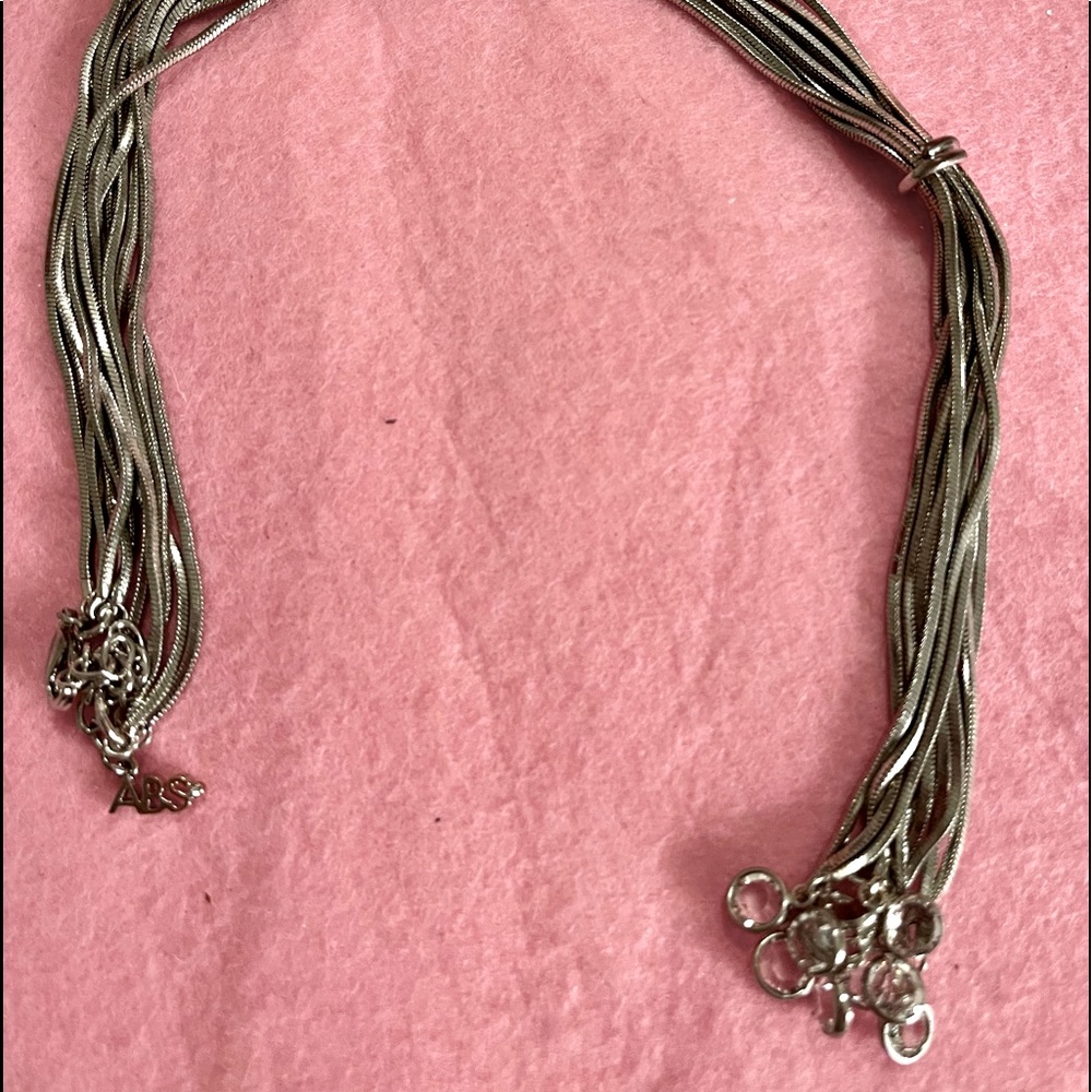 ABS Allen Schwartz Multi-Strand Silver and Crystal Lariat Necklace